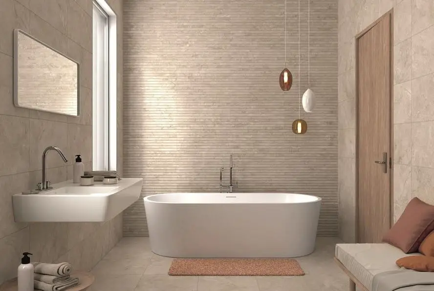 What colour goes with beige bathroom tiles?
